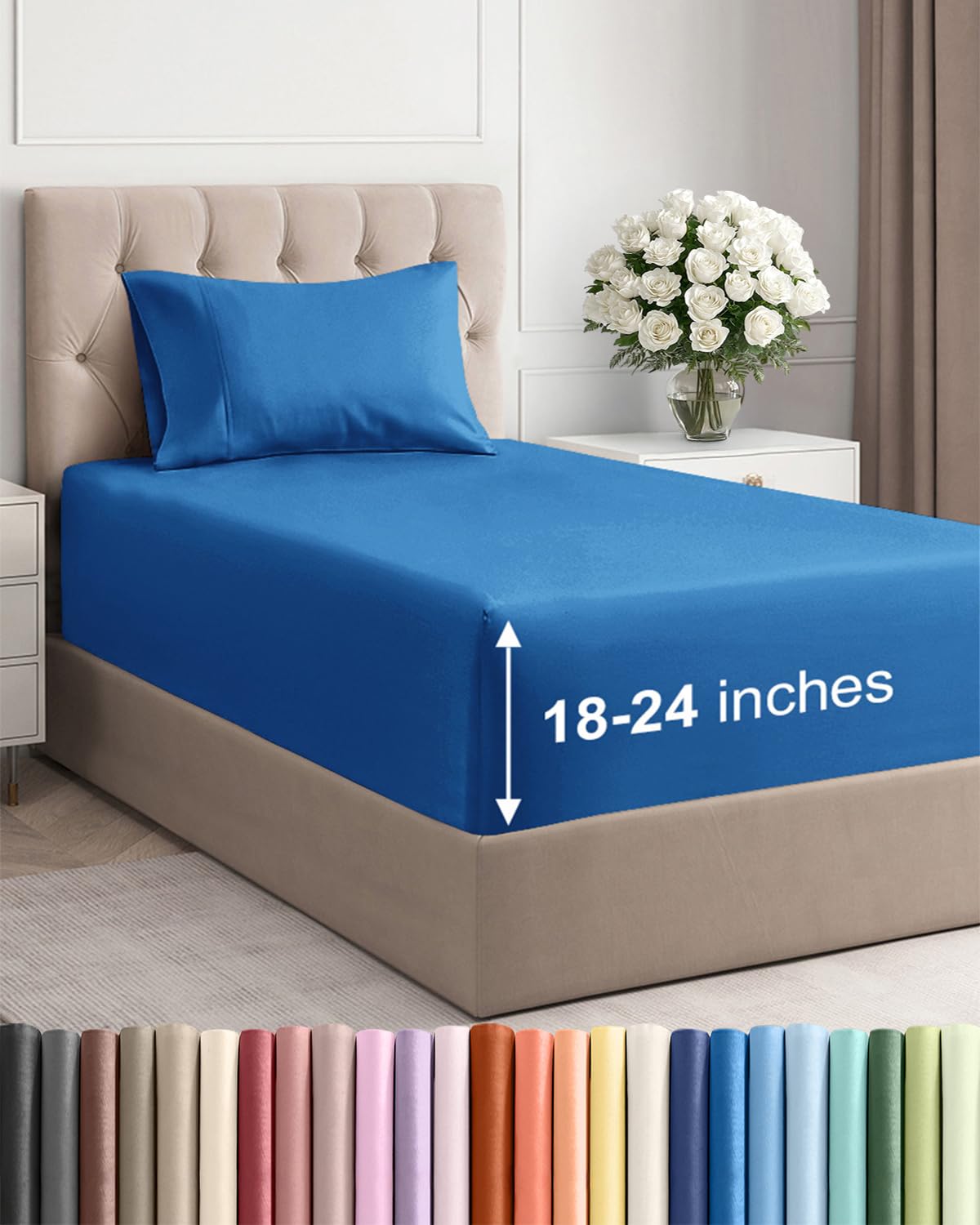Bamboo Cooling Sheet Set Deep Pocket Breathable Bed Sheets 4 Piece