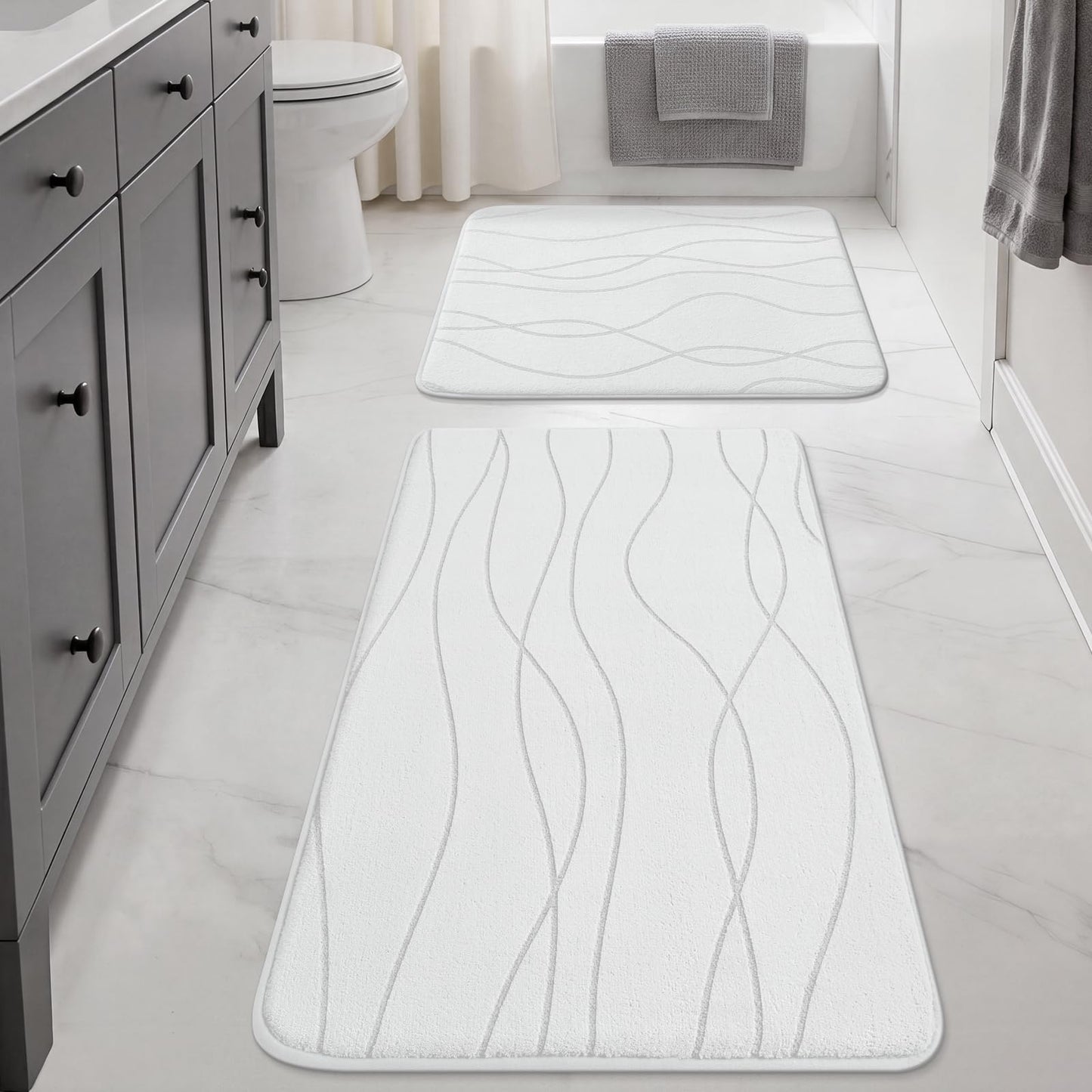 Memory Foam Bath Rug Set Non Slip Absorbent Quick Dry Bathroom Mat