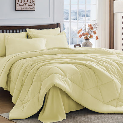 Comforter Set 7 Piece Bed in a Bag All Season Down Alternative Bedding
