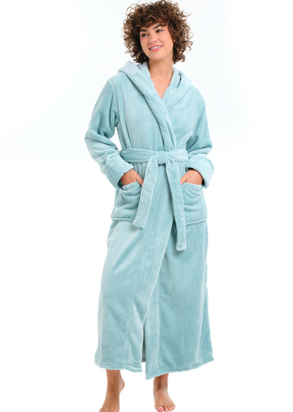 Plush Fleece Hooded Bathrobe Women Long Plus Size Soft Lounge Robe