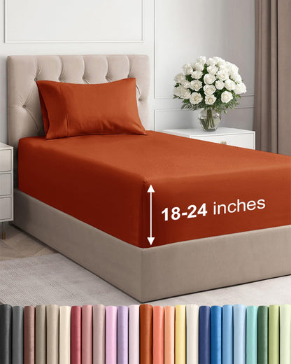 Bamboo Cooling Sheet Set Deep Pocket Breathable Bed Sheets 4 Piece
