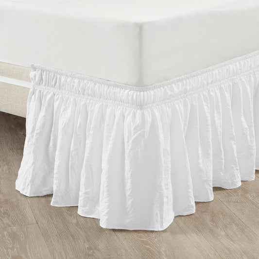 Ruched Ruffle Bed Skirt Elastic Wrap Around Bedding Dust Ruffle