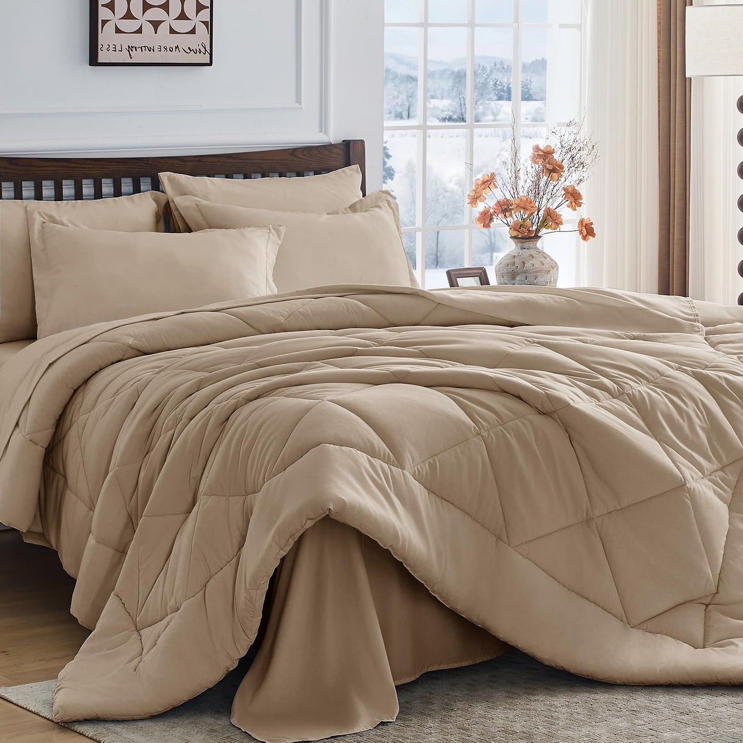 Comforter Set 7 Piece Bed in a Bag All Season Down Alternative Bedding