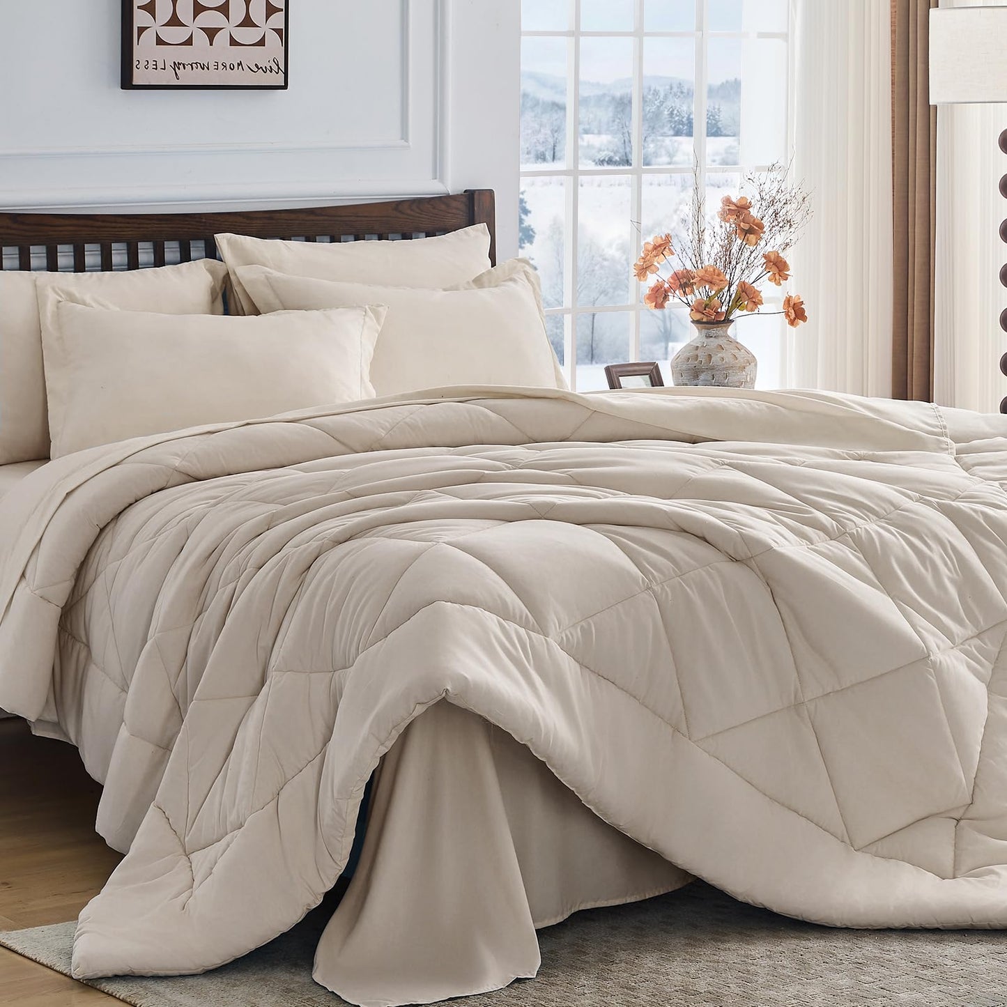 Comforter Set 7 Piece Bed in a Bag All Season Down Alternative Bedding