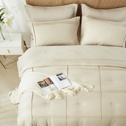 Yogeneg Grid Pinch Pleat Twin Full Queen King Comforter Set