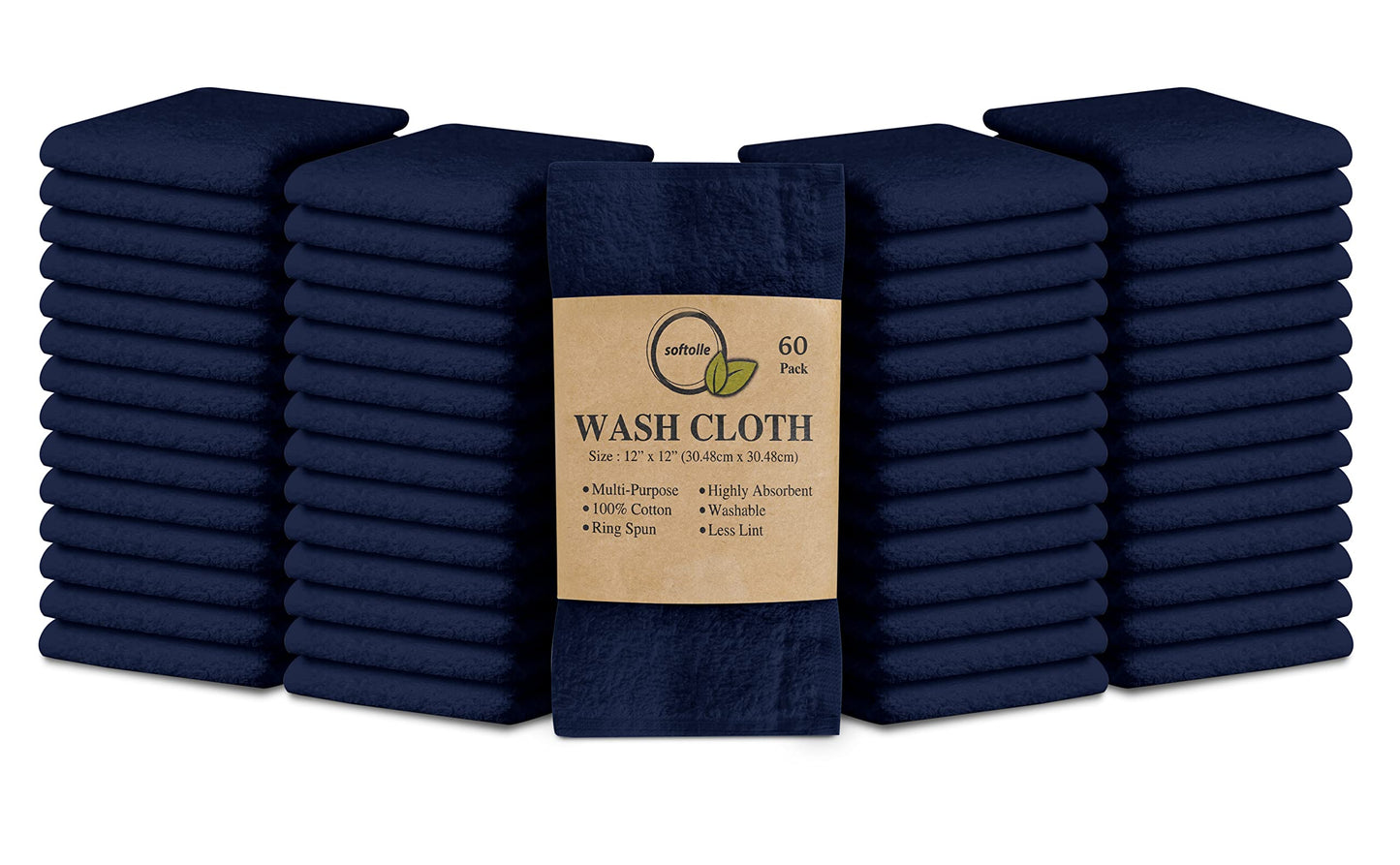 Cotton Washcloth Set 24 Pack Soft Absorbent Face Towels Ring Spun 12x12