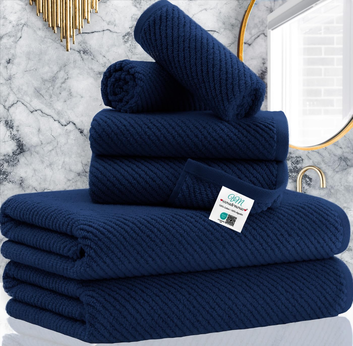 Cotton Bath Towel Set 6 Piece Soft Quick Dry Bathroom Towels Large Gift Set