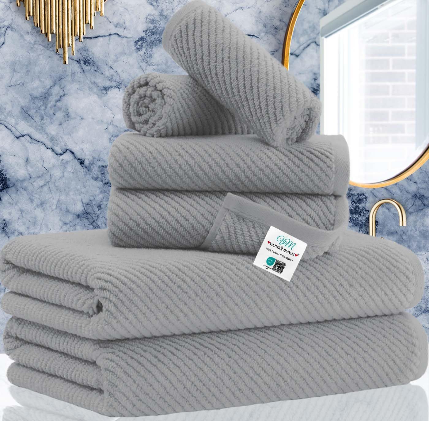 Cotton Bath Towel Set 6 Piece Soft Quick Dry Bathroom Towels Large Gift Set