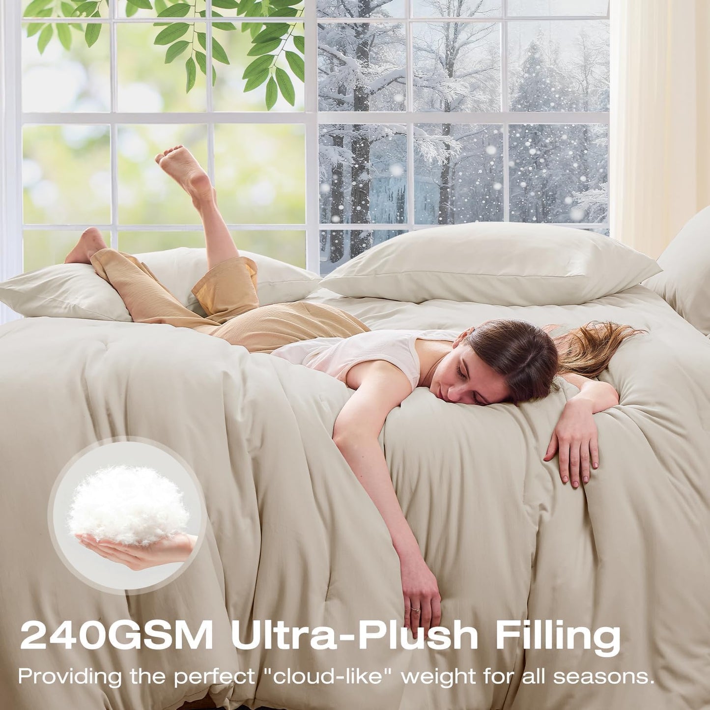 Washed Cotton Comforter Set 7 Piece Bed in a Bag Soft Breathable Bedding