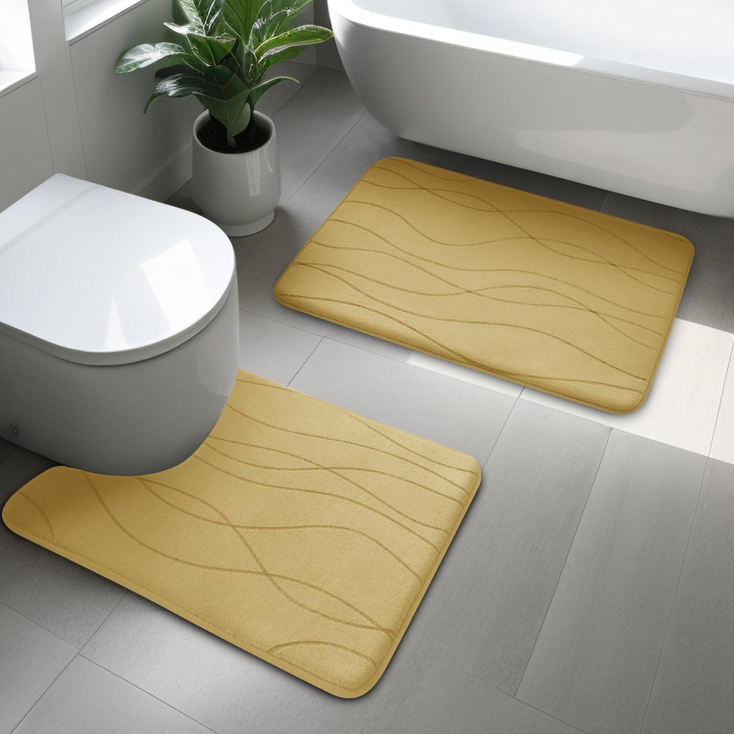 Memory Foam Bath Rug Set Non Slip Absorbent Quick Dry Bathroom Mat