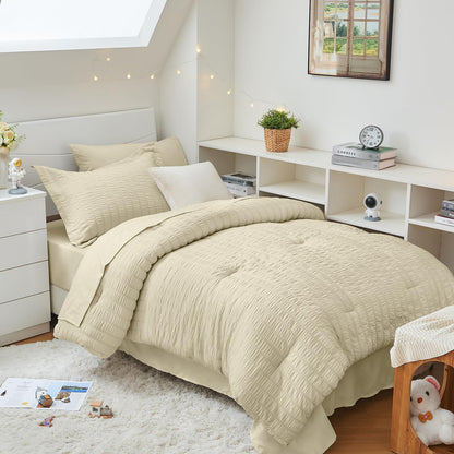 Seersucker Comforter Set 7 Piece All Season Bed in a Bag Bedding Set