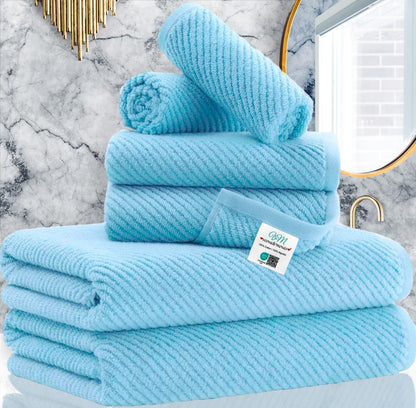 Cotton Bath Towel Set 6 Piece Soft Quick Dry Bathroom Towels Large Gift Set