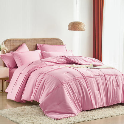 Yogeneg Grid Pinch Pleat Twin Full Queen King Comforter Set