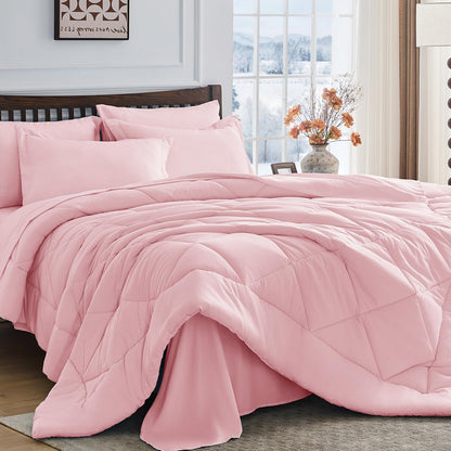 Comforter Set 7 Piece Bed in a Bag All Season Down Alternative Bedding