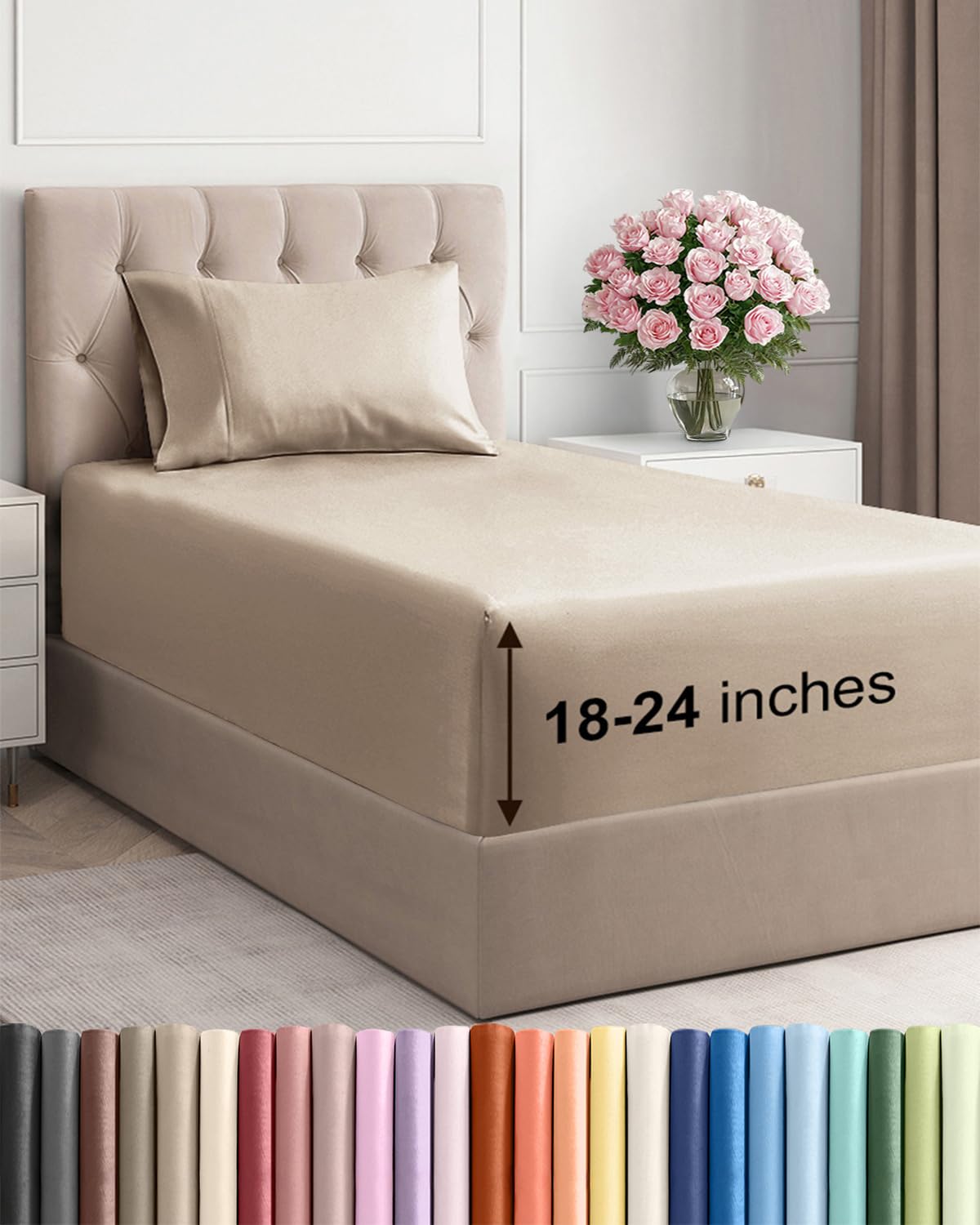 Bamboo Cooling Sheet Set Deep Pocket Breathable Bed Sheets 4 Piece
