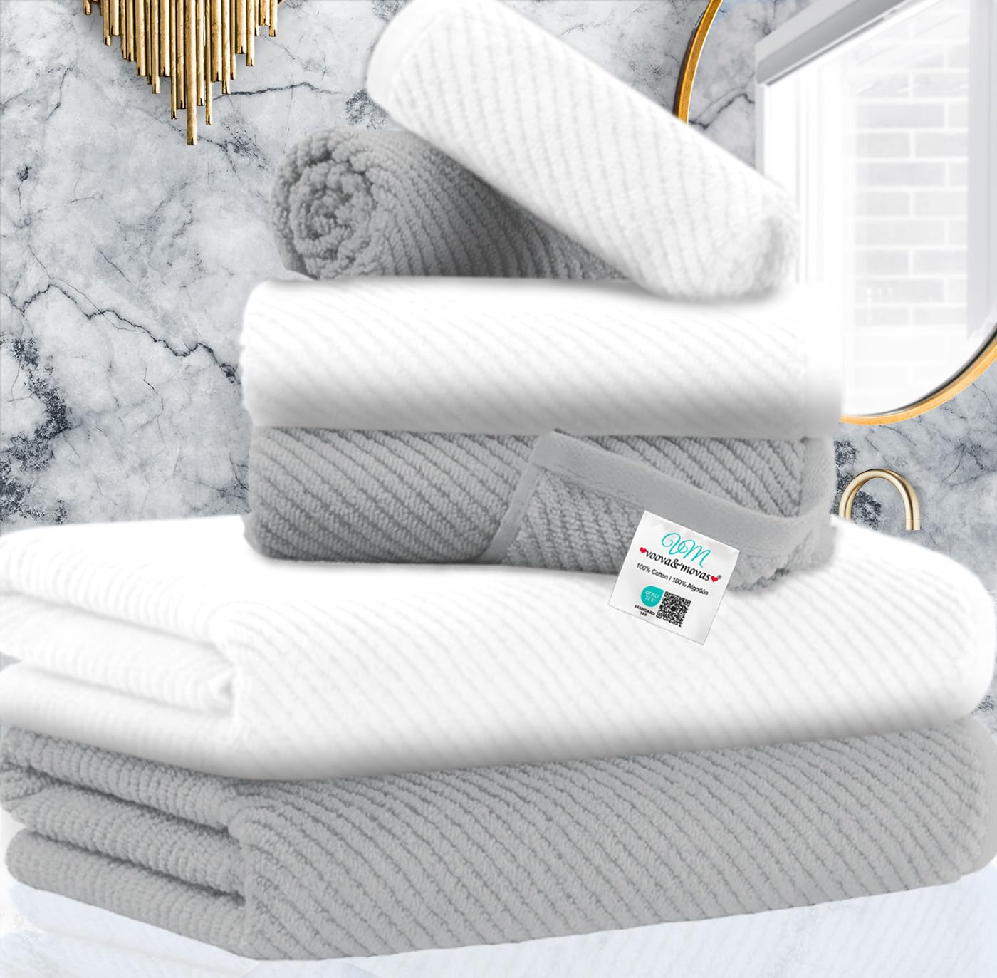 Cotton Bath Towel Set 6 Piece Soft Quick Dry Bathroom Towels Large Gift Set