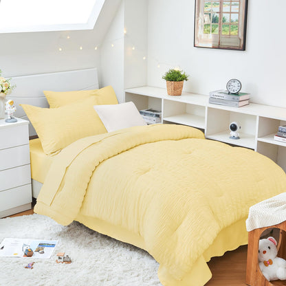 Seersucker Comforter Set 7 Piece All Season Bed in a Bag Bedding Set
