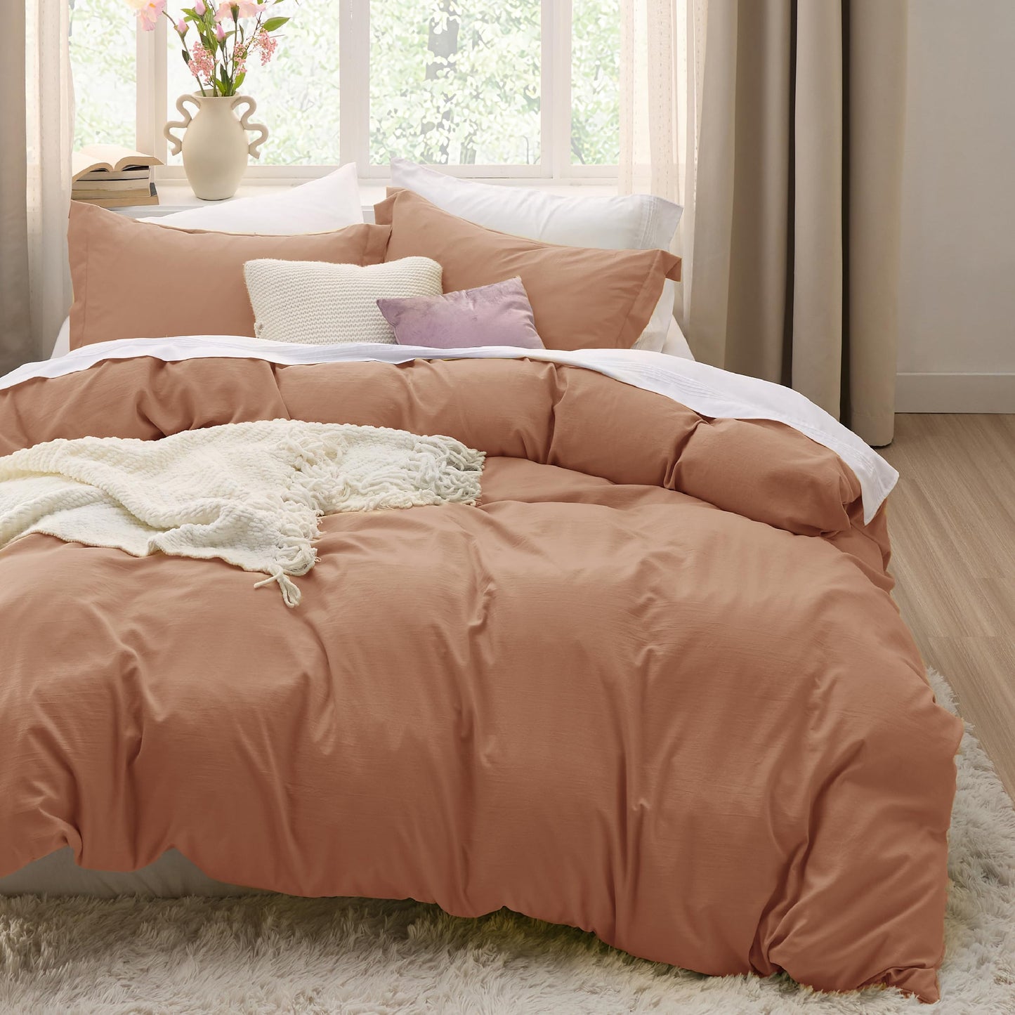 Soft Prewashed Duvet Cover Set Zipper Closure Pillow Covers Lightweight Bedding