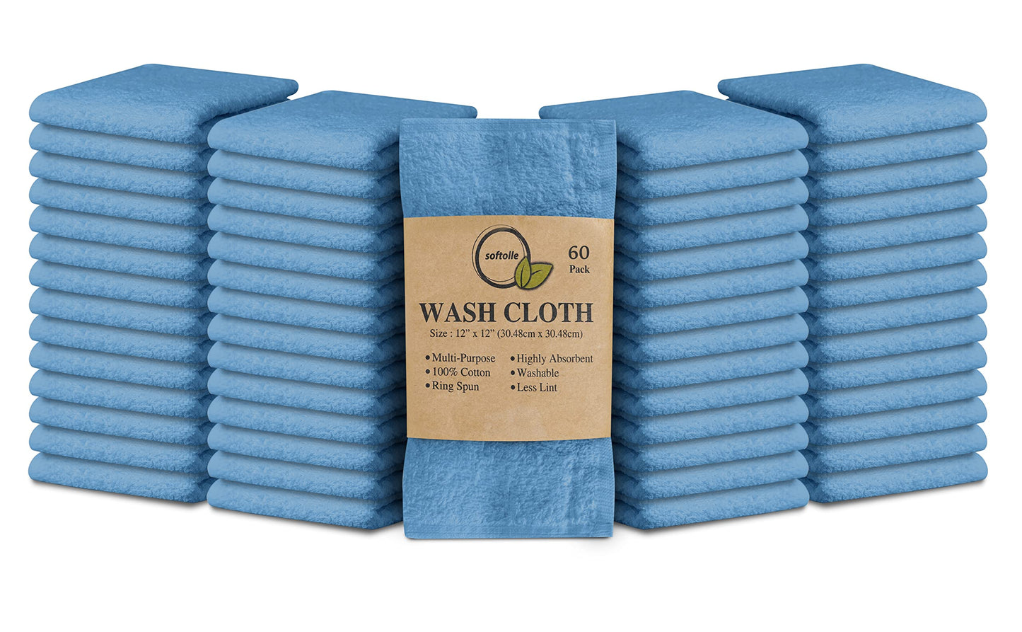 Cotton Washcloth Set 24 Pack Soft Absorbent Face Towels Ring Spun 12x12