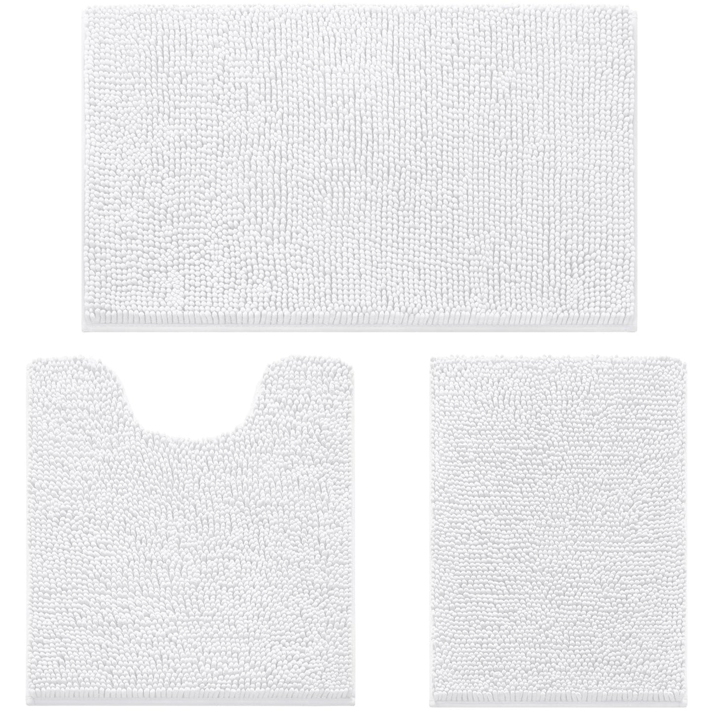 Chenille Bathroom Rug Set 3 Piece Ultra Soft Non Slip Absorbent Bath Mat