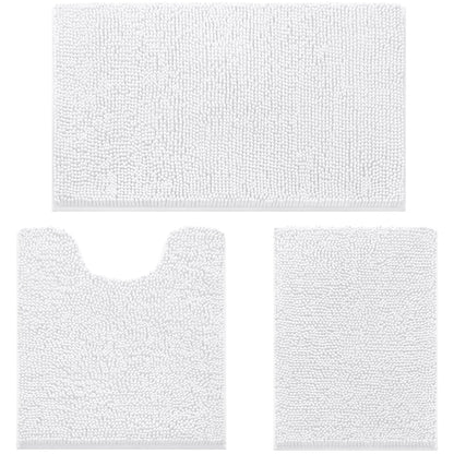 Chenille Bathroom Rug Set 3 Piece Ultra Soft Non Slip Absorbent Bath Mat