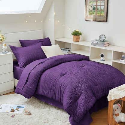 Seersucker Comforter Set 7 Piece All Season Bed in a Bag Bedding Set