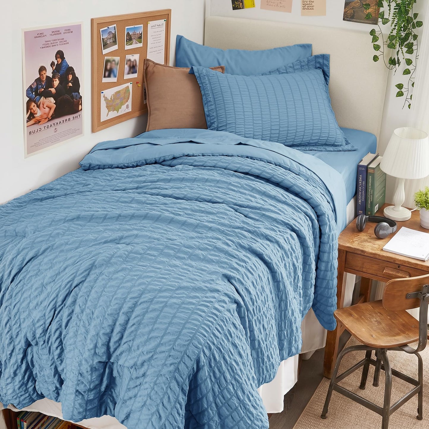 Seersucker Comforter Set 7 Piece All Season Bed in a Bag Bedding Set