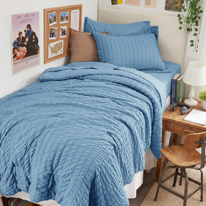 Seersucker Comforter Set 7 Piece All Season Bed in a Bag Bedding Set