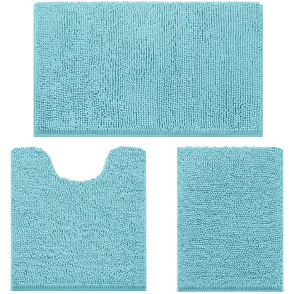 Chenille Bathroom Rug Set 3 Piece Ultra Soft Non Slip Absorbent Bath Mat