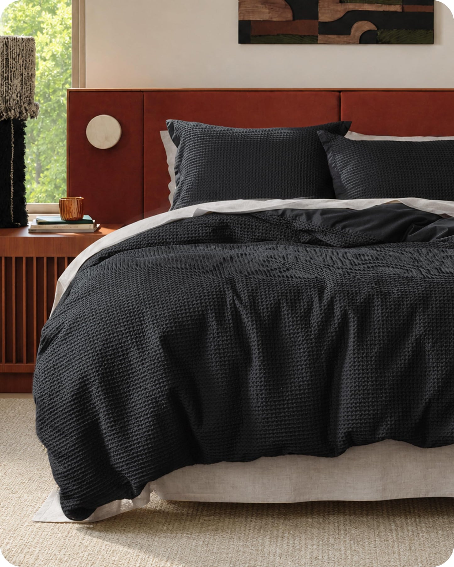 Cotton Waffle Weave Duvet Cover Set 100% Breathable All Season Bedding