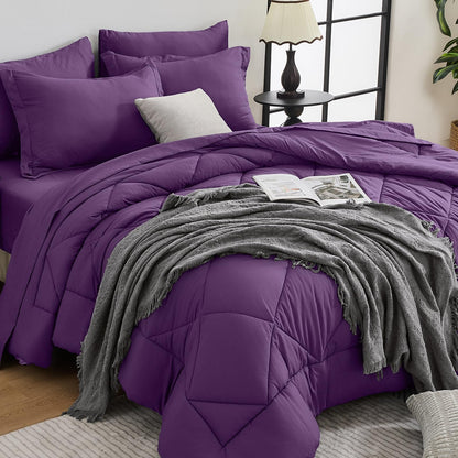 Comforter Set 7 Piece Bed in a Bag All Season Down Alternative Bedding