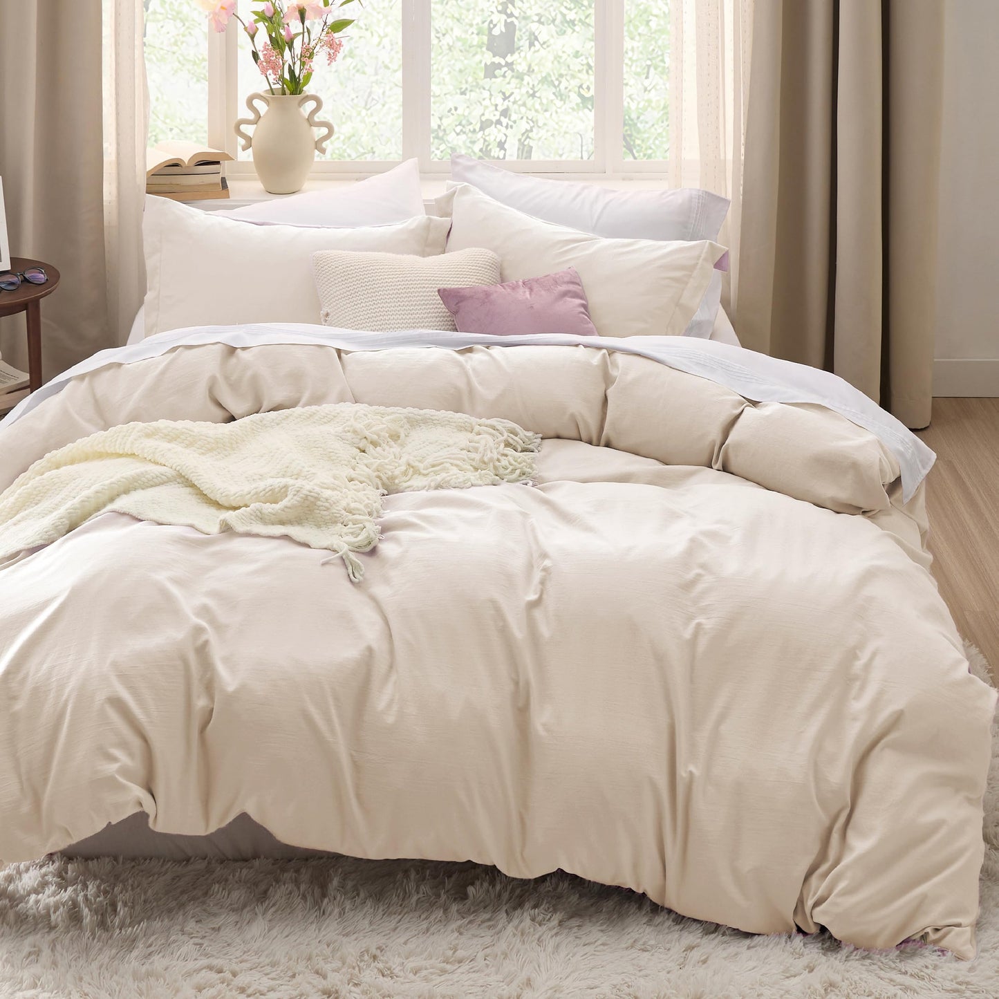 Soft Prewashed Duvet Cover Set Zipper Closure Pillow Covers Lightweight Bedding