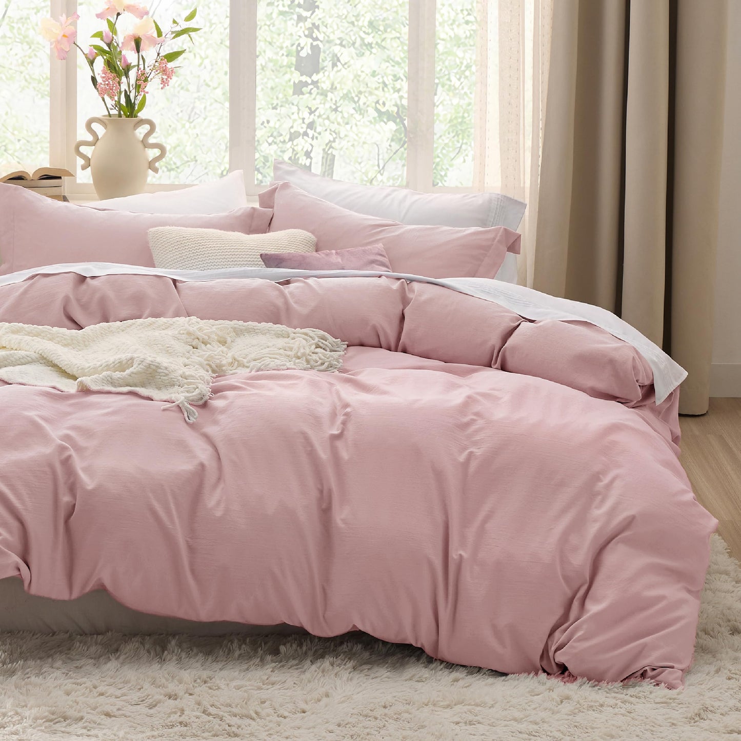 Soft Prewashed Duvet Cover Set Zipper Closure Pillow Covers Lightweight Bedding