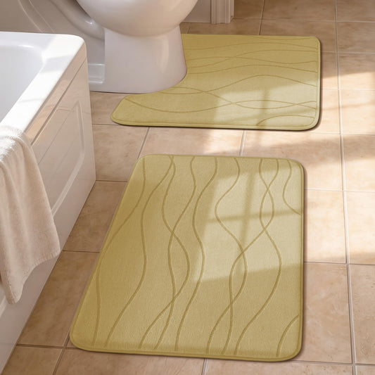 Memory Foam Bath Rug Set Non Slip Absorbent Quick Dry Bathroom Mat