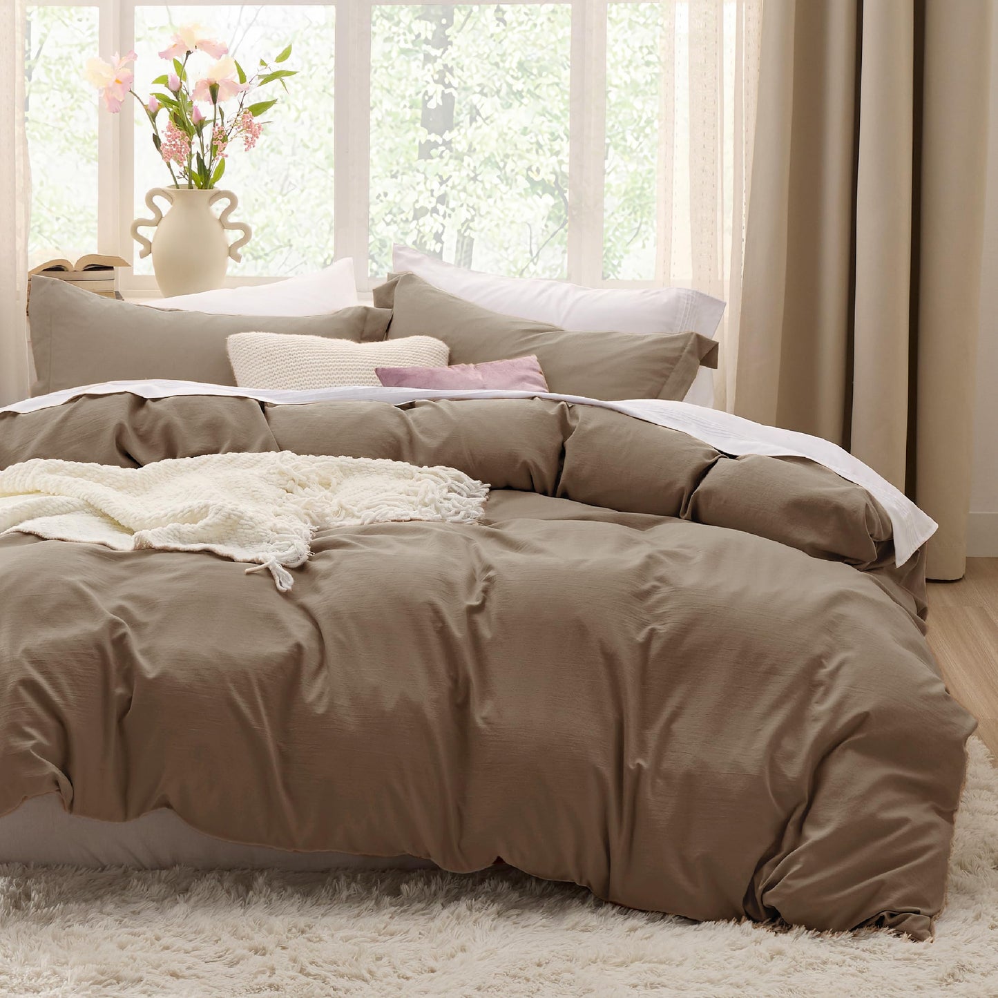 Soft Prewashed Duvet Cover Set Zipper Closure Pillow Covers Lightweight Bedding