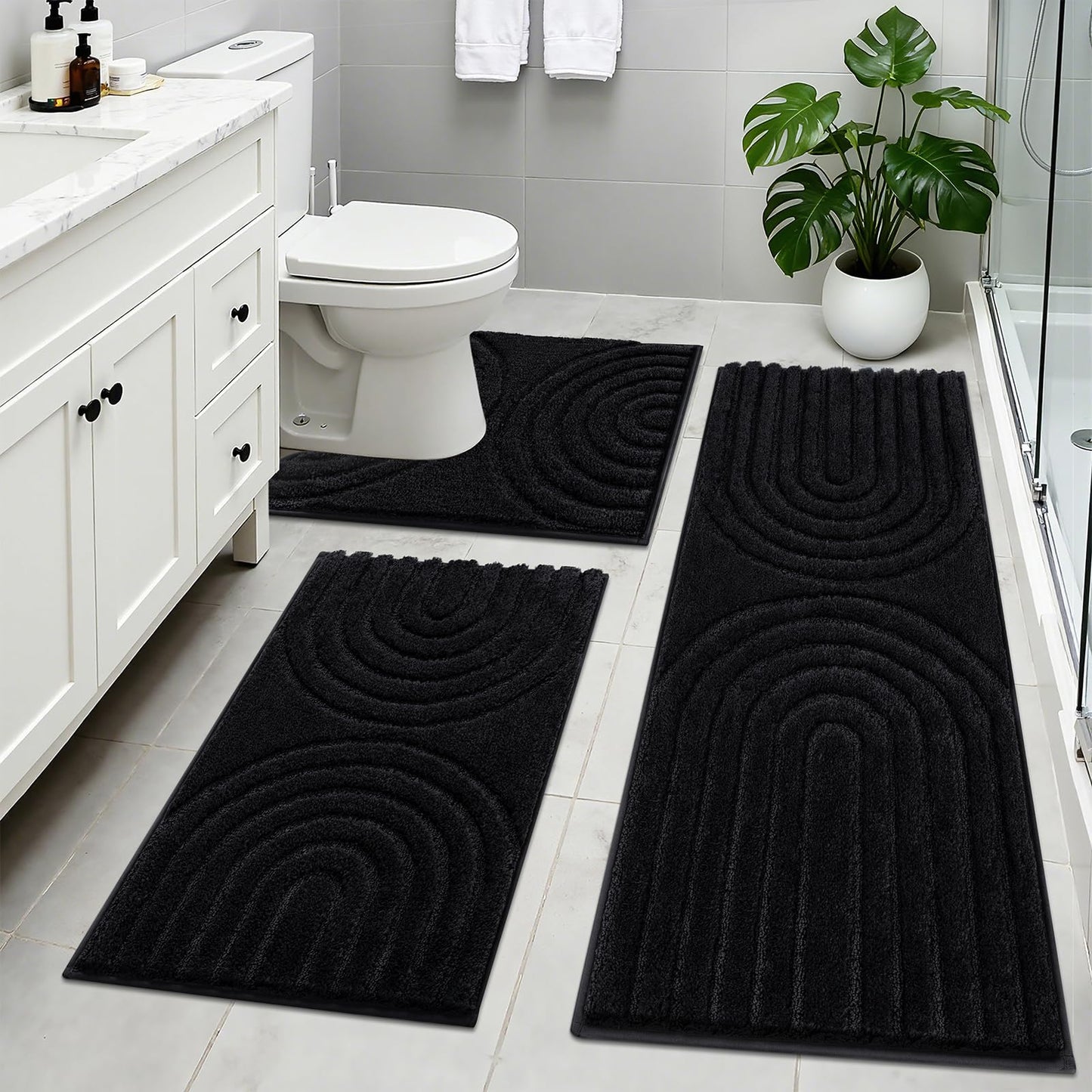 Microfiber Bath Rug Set Non Slip Contour Toilet U Shaped Bathroom Mat