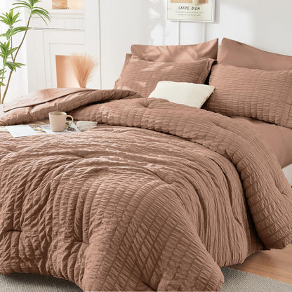 Seersucker Comforter Set 7 Piece All Season Bed in a Bag Bedding Set