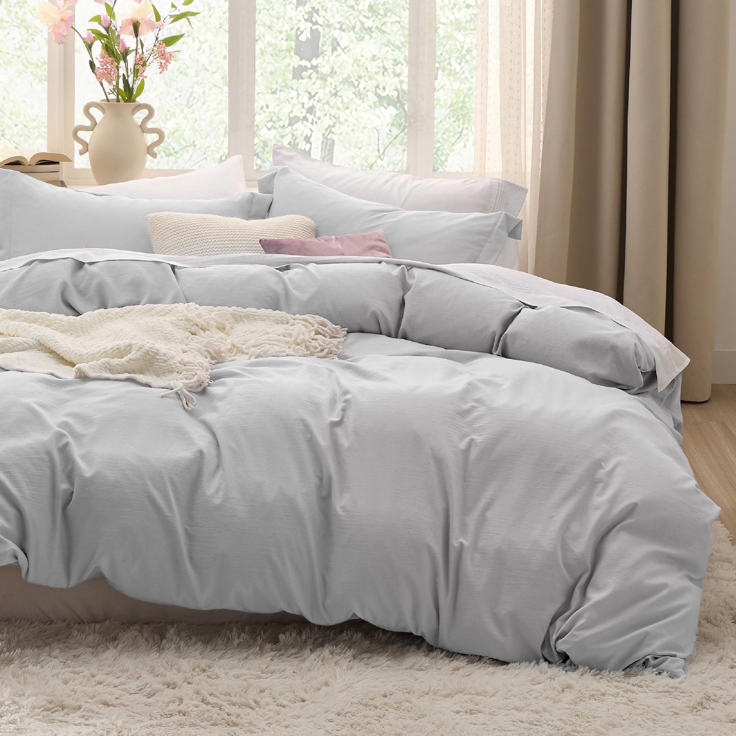 Soft Prewashed Duvet Cover Set Zipper Closure Pillow Covers Lightweight Bedding