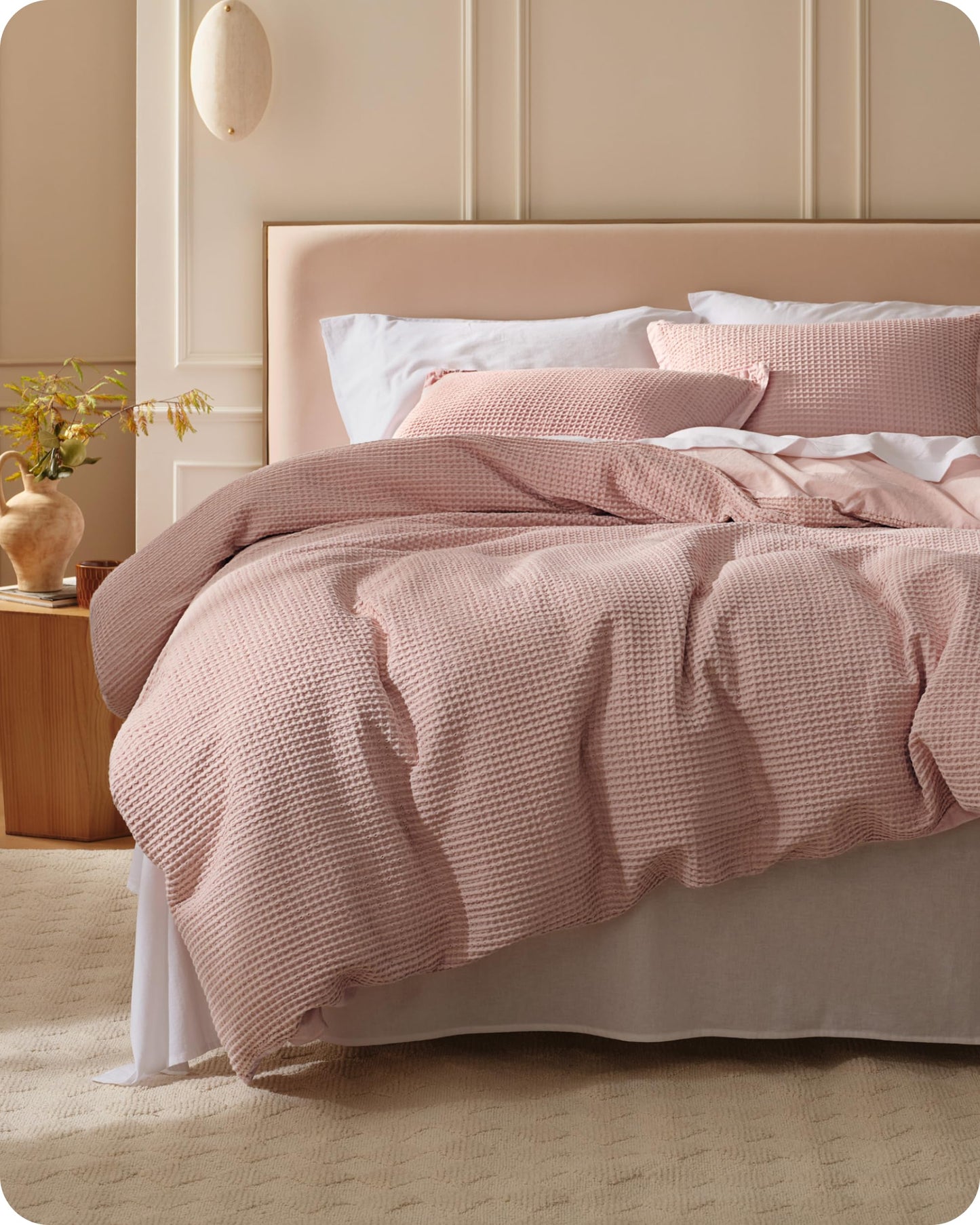 Cotton Waffle Weave Duvet Cover Set 100% Breathable All Season Bedding