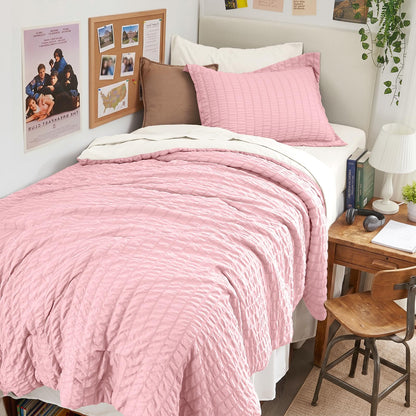 Seersucker Comforter Set 7 Piece All Season Bed in a Bag Bedding Set