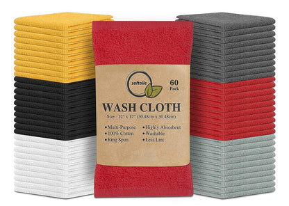 Cotton Washcloth Set 24 Pack Soft Absorbent Face Towels Ring Spun 12x12