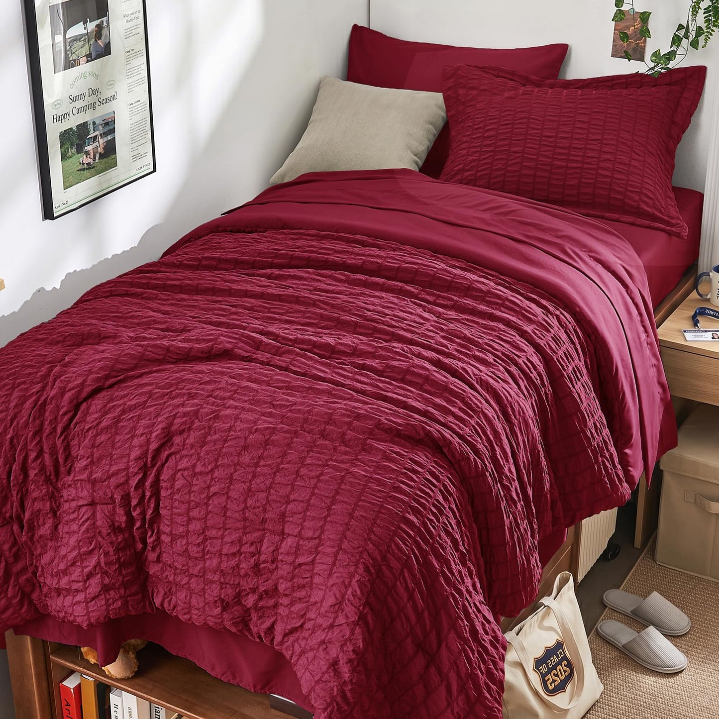Seersucker Comforter Set 7 Piece All Season Bed in a Bag Bedding Set