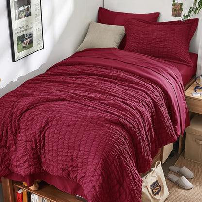 Seersucker Comforter Set 7 Piece All Season Bed in a Bag Bedding Set