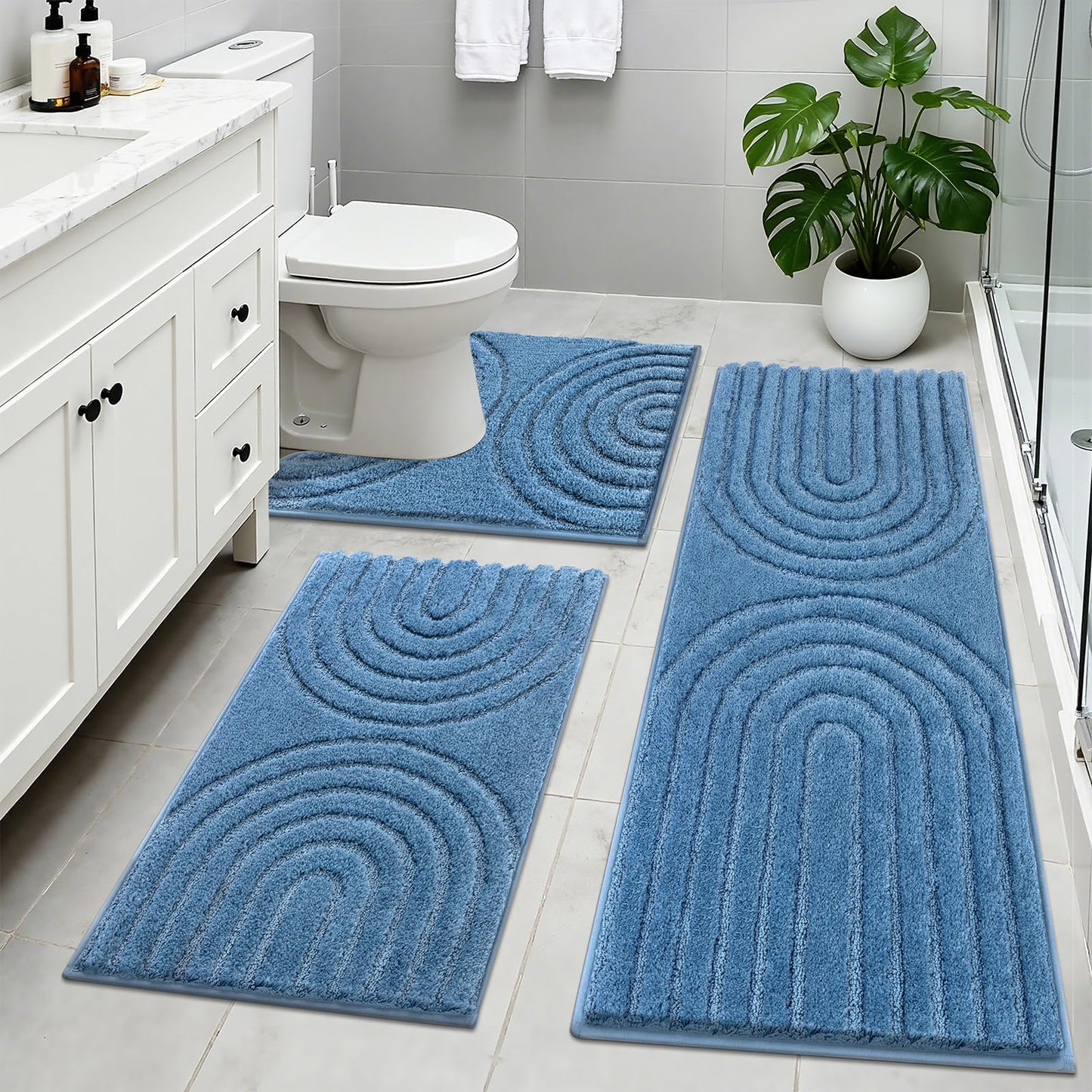 Microfiber Bath Rug Set Non Slip Contour Toilet U Shaped Bathroom Mat