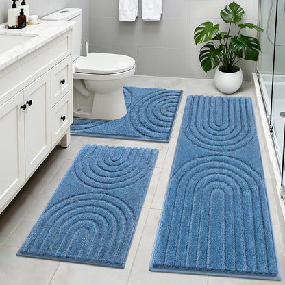 Microfiber Bath Rug Set Non Slip Contour Toilet U Shaped Bathroom Mat