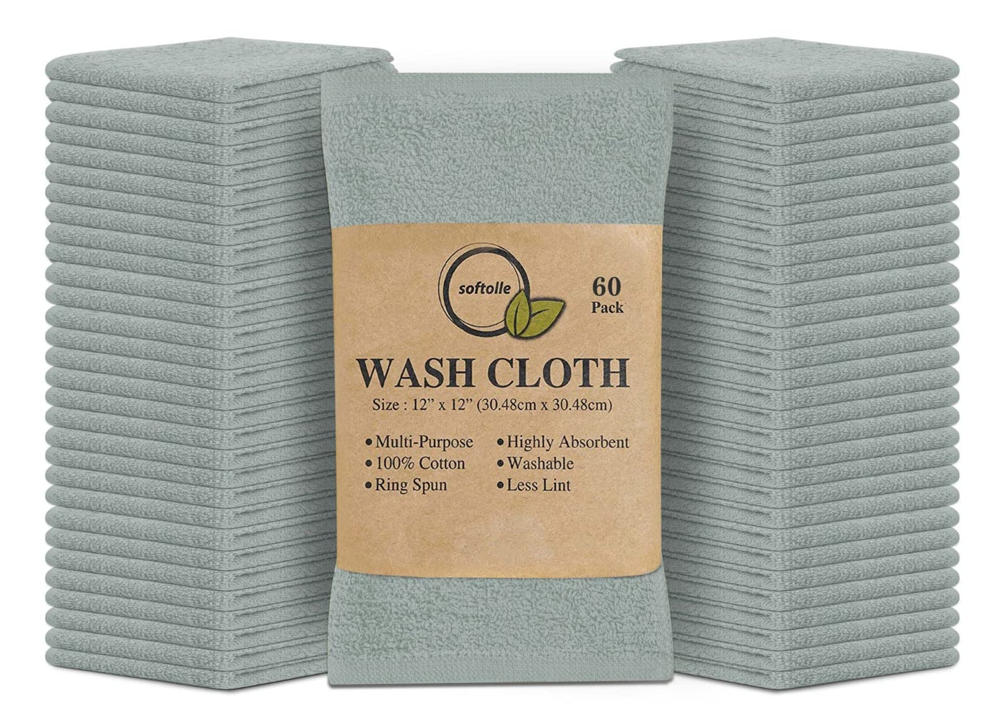 Cotton Washcloth Set 24 Pack Soft Absorbent Face Towels Ring Spun 12x12