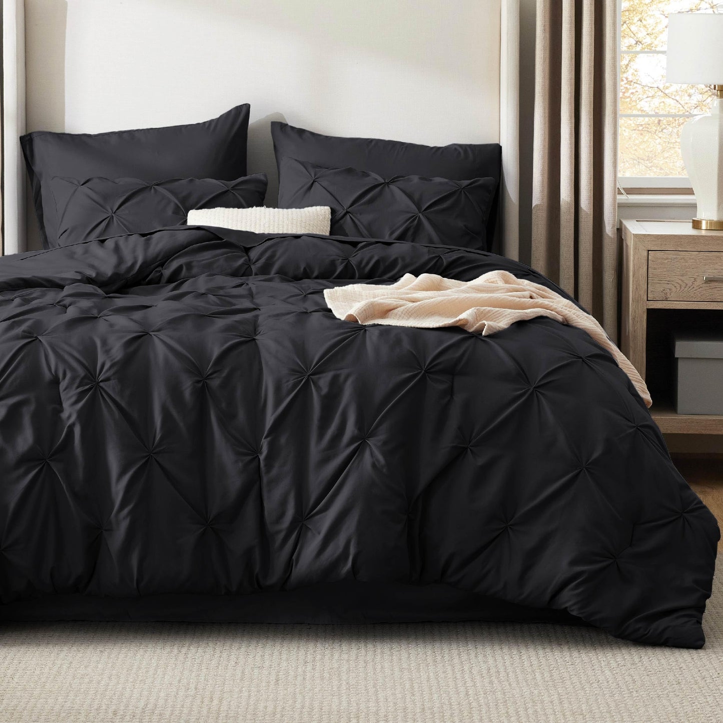 Pintuck Comforter Set Bed in a Bag 7 Piece All Season Bedding