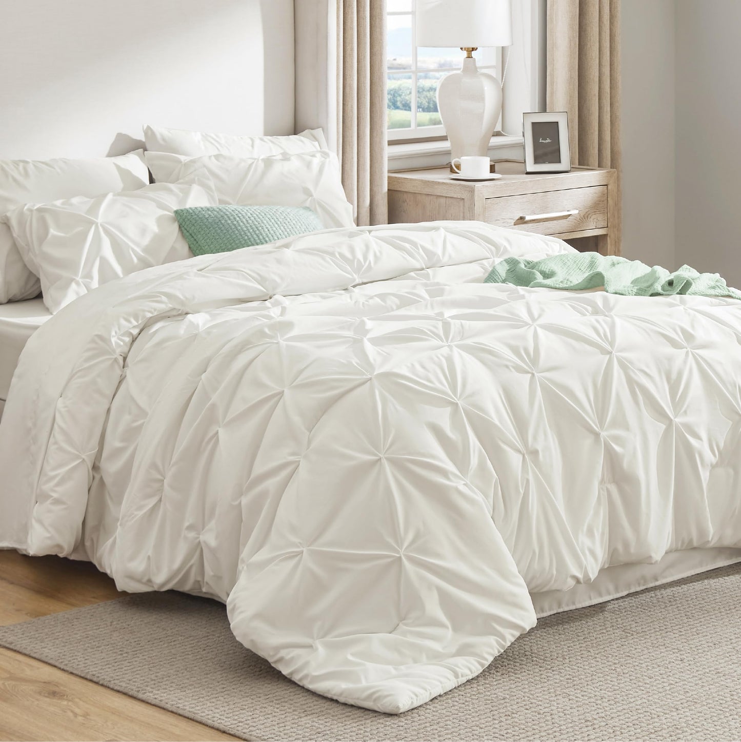 Pintuck Comforter Set Bed in a Bag 7 Piece All Season Bedding