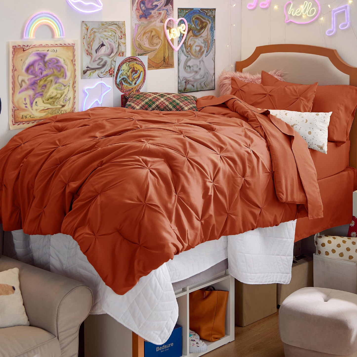 Pintuck Comforter Set Bed in a Bag 7 Piece All Season Bedding