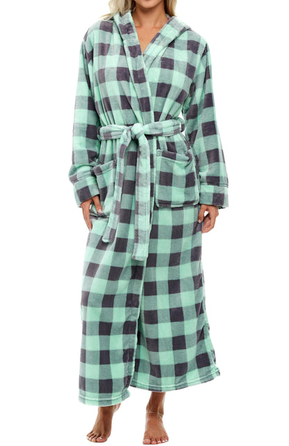 Plush Fleece Hooded Bathrobe Women Long Plus Size Soft Lounge Robe